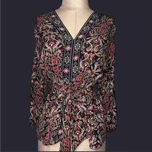 Max Studio Black, Pink, and Red Floral Blouse